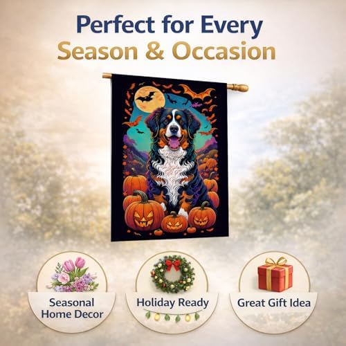 Caroline's Treasures DAC1480CHF Bernese Mountain Dog Witchy Halloween House Flag Large Porch Sleeve Pole Decorative Outside Yard Banner Artwork Wall Hanging, Polyester, House Size, Multicolor