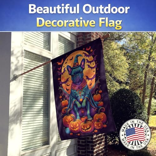 Caroline's Treasures DAC1506CHF Black French Bulldog Witchy Halloween House Flag Large Porch Sleeve Pole Decorative Outside Yard Banner Artwork Wall Hanging, Polyester, House Size, Multicolor