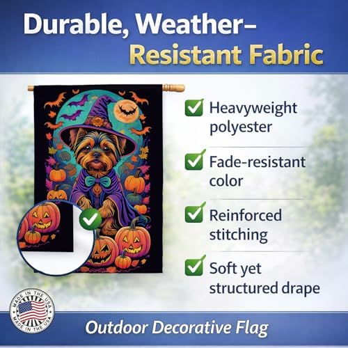 Caroline's Treasures DAC1544CHF Yorkie Witchy Halloween House Flag Large Porch Sleeve Pole Decorative Outside Yard Banner Artwork Wall Hanging, Polyester, House Size, Multicolor