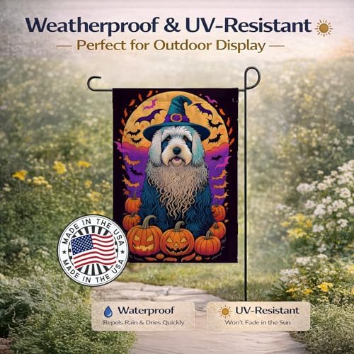 Caroline's Treasures DAC1522GF Old English Sheepdog Witchy Halloween Garden Flag Mailbox Flag Decorative Yard Flag Banner Outside Patio Artwork Yard Flower Beds, Garden Size, Multicolor