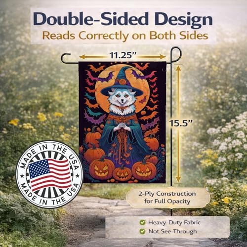 Caroline's Treasures DAC1469GF American Eskimo Witchy Halloween Garden Flag Mailbox Flag Decorative Yard Flag Banner Outside Patio Artwork Yard Flower Beds, Garden Size, Multicolor