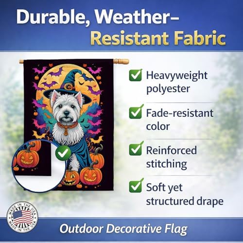 Caroline's Treasures DAC1542CHF Westie Witchy Halloween House Flag Large Porch Sleeve Pole Decorative Outside Yard Banner Artwork Wall Hanging, Polyester, House Size, Multicolor