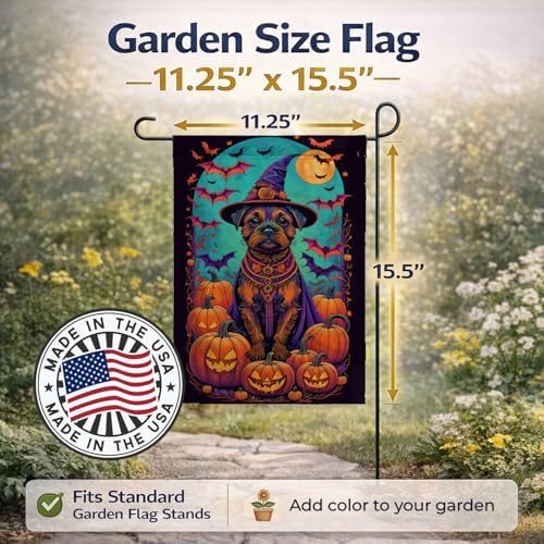 Caroline's Treasures DAC1484GF Border Terrier Witchy Halloween Garden Flag Mailbox Flag Decorative Yard Flag Banner Outside Patio Artwork Yard Flower Beds, Garden Size, Multicolor