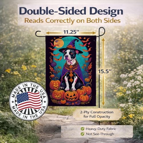 Caroline's Treasures DAC1470GF Pit Bull Terrier Witchy Halloween Garden Flag Mailbox Flag Decorative Yard Flag Banner Outside Patio Artwork Yard Flower Beds, Garden Size, Multicolor