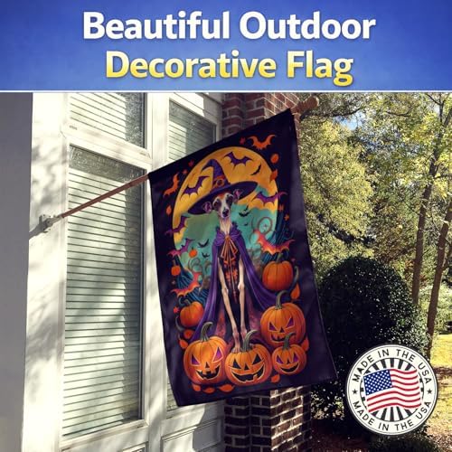 Caroline's Treasures DAC1512CHF Italian Greyhound Witchy Halloween House Flag Large Porch Sleeve Pole Decorative Outside Yard Banner Artwork Wall Hanging, Polyester, House Size, Multicolor