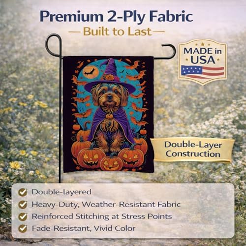 Caroline's Treasures DAC1536GF Silky Terrier Witchy Halloween Garden Flag Mailbox Flag Decorative Yard Flag Banner Outside Patio Artwork Yard Flower Beds, Garden Size, Multicolor