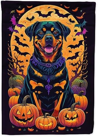 Caroline's Treasures DAC1529GF Rottweiler Witchy Halloween Garden Flag Mailbox Flag Decorative Yard Flag Banner Outside Patio Artwork Yard Flower Beds, Garden Size, Multicolor