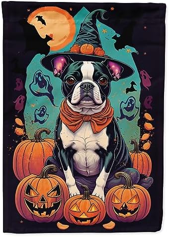 Caroline's Treasures DAC1485GF Boston Terrier Witchy Halloween Garden Flag Mailbox Flag Decorative Yard Flag Banner Outside Patio Artwork Yard Flower Beds, Garden Size, Multicolor