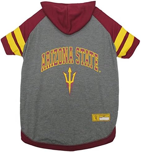 NCAA Arizona State Sun Devils Hoodie for Dogs & Cats, Large Collegiate Licensed Dog Hoody Tee Shirt. Sports Hoody T-Shirt for Pets. College Sporty Dog Hoodie Shirt.