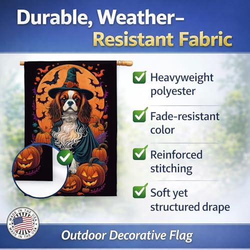 Caroline's Treasures DAC1495CHF Cavalier Spaniel Witchy Halloween House Flag Large Porch Sleeve Pole Decorative Outside Yard Banner Artwork Wall Hanging, Polyester, House Size, Multicolor