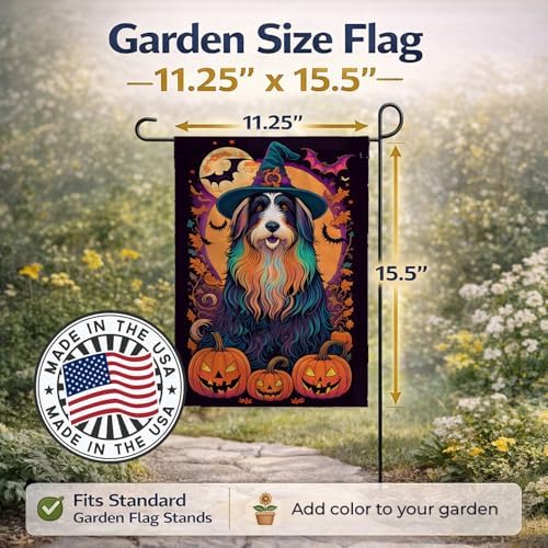 Caroline's Treasures DAC1476GF Bearded Collie Witchy Halloween Garden Flag Mailbox Flag Decorative Yard Flag Banner Outside Patio Artwork Yard Flower Beds, Garden Size, Multicolor