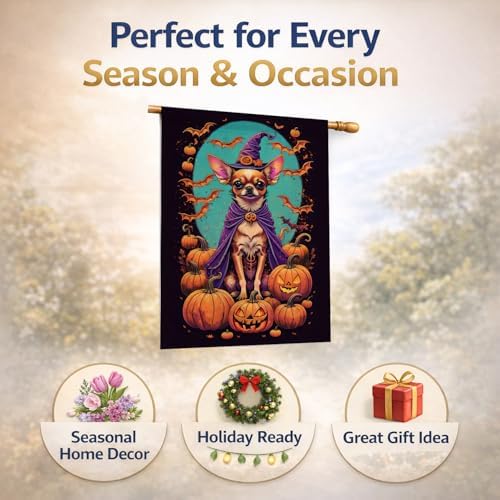 Caroline's Treasures DAC1496CHF Chihuahua Witchy Halloween House Flag Large Porch Sleeve Pole Decorative Outside Yard Banner Artwork Wall Hanging, Polyester, House Size, Multicolor