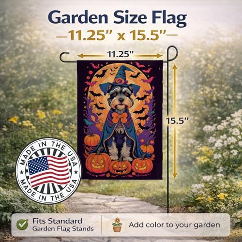 Caroline's Treasures DAC1531GF Schnauzer Witchy Halloween Garden Flag Mailbox Flag Decorative Yard Flag Banner Outside Patio Artwork Yard Flower Beds, Garden Size, Multicolor
