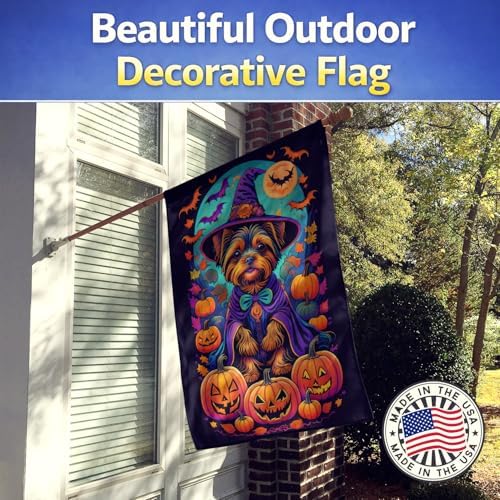 Caroline's Treasures DAC1544CHF Yorkie Witchy Halloween House Flag Large Porch Sleeve Pole Decorative Outside Yard Banner Artwork Wall Hanging, Polyester, House Size, Multicolor