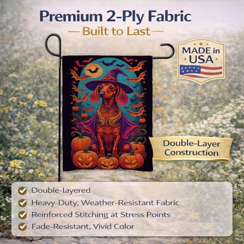 Caroline's Treasures DAC1503GF Dachshund Witchy Halloween Garden Flag Mailbox Flag Decorative Yard Flag Banner Outside Patio Artwork Yard Flower Beds, Garden Size, Multicolor