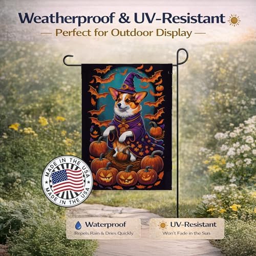 Caroline's Treasures DAC1499GF Corgi Witchy Halloween Garden Flag Mailbox Flag Decorative Yard Flag Banner Outside Patio Artwork Yard Flower Beds, Garden Size, Multicolor