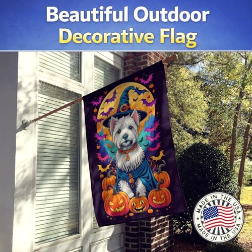 Caroline's Treasures DAC1542CHF Westie Witchy Halloween House Flag Large Porch Sleeve Pole Decorative Outside Yard Banner Artwork Wall Hanging, Polyester, House Size, Multicolor