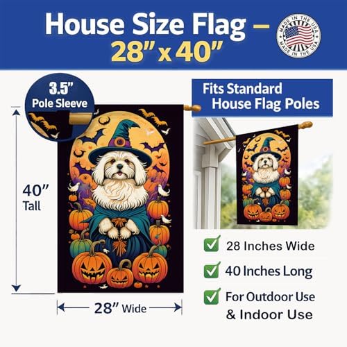 Caroline's Treasures DAC1500CHF Coton De Tulear Witchy Halloween House Flag Large Porch Sleeve Pole Decorative Outside Yard Banner Artwork Wall Hanging, Polyester, House Size, Multicolor