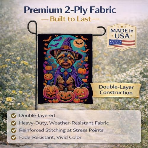 Caroline's Treasures DAC1544GF Yorkie Witchy Halloween Garden Flag Mailbox Flag Decorative Yard Flag Banner Outside Patio Artwork Yard Flower Beds, Garden Size, Multicolor