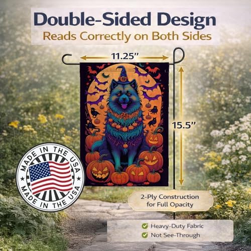Caroline's Treasures DAC1515GF Keeshond Witchy Halloween Garden Flag Mailbox Flag Decorative Yard Flag Banner Outside Patio Artwork Yard Flower Beds, Garden Size, Multicolor