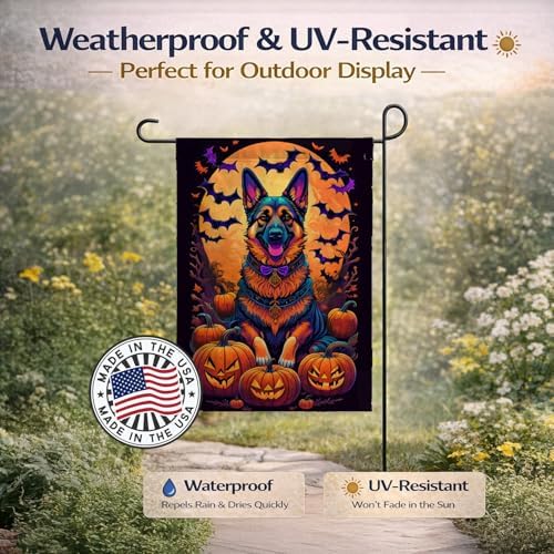 Caroline's Treasures DAC1508GF German Shepherd Witchy Halloween Garden Flag Mailbox Flag Decorative Yard Flag Banner Outside Patio Artwork Yard Flower Beds, Garden Size, Multicolor