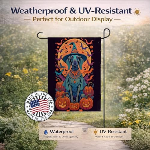 Caroline's Treasures DAC1540GF Weimaraner Witchy Halloween Garden Flag Mailbox Flag Decorative Yard Flag Banner Outside Patio Artwork Yard Flower Beds, Garden Size, Multicolor