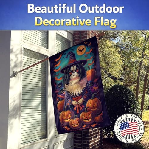 Caroline's Treasures DAC1514CHF Japanese Chin Witchy Halloween House Flag Large Porch Sleeve Pole Decorative Outside Yard Banner Artwork Wall Hanging, Polyester, House Size, Multicolor