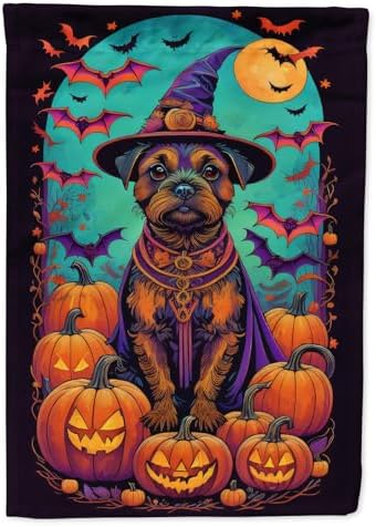 Caroline's Treasures DAC1484CHF Border Terrier Witchy Halloween House Flag Large Porch Sleeve Pole Decorative Outside Yard Banner Artwork Wall Hanging, Polyester, House Size, Multicolor