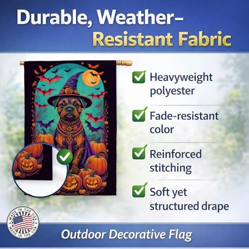 Caroline's Treasures DAC1484CHF Border Terrier Witchy Halloween House Flag Large Porch Sleeve Pole Decorative Outside Yard Banner Artwork Wall Hanging, Polyester, House Size, Multicolor