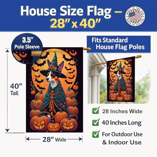 Caroline's Treasures DAC1473CHF Basenji Witchy Halloween House Flag Large Porch Sleeve Pole Decorative Outside Yard Banner Artwork Wall Hanging, Polyester, House Size, Multicolor
