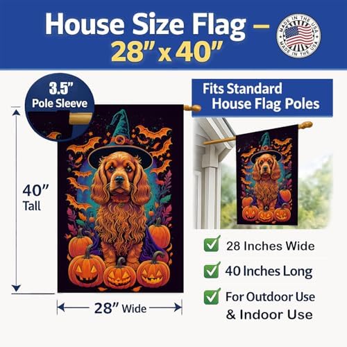 Caroline's Treasures DAC1498CHF Cocker Spaniel Witchy Halloween House Flag Large Porch Sleeve Pole Decorative Outside Yard Banner Artwork Wall Hanging, Polyester, House Size, Multicolor