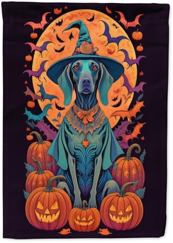 Caroline's Treasures DAC1540CHF Weimaraner Witchy Halloween House Flag Large Porch Sleeve Pole Decorative Outside Yard Banner Artwork Wall Hanging, Polyester, House Size, Multicolor