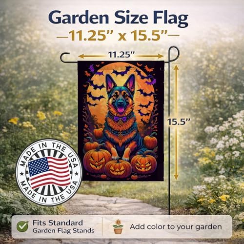 Caroline's Treasures DAC1508GF German Shepherd Witchy Halloween Garden Flag Mailbox Flag Decorative Yard Flag Banner Outside Patio Artwork Yard Flower Beds, Garden Size, Multicolor