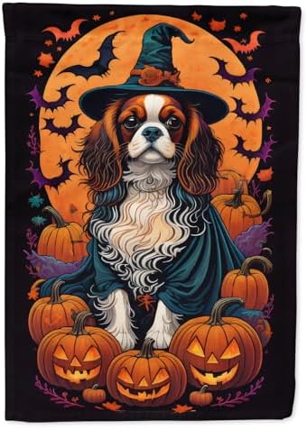 Caroline's Treasures DAC1495CHF Cavalier Spaniel Witchy Halloween House Flag Large Porch Sleeve Pole Decorative Outside Yard Banner Artwork Wall Hanging, Polyester, House Size, Multicolor