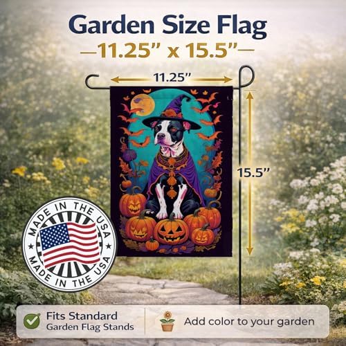 Caroline's Treasures DAC1470GF Pit Bull Terrier Witchy Halloween Garden Flag Mailbox Flag Decorative Yard Flag Banner Outside Patio Artwork Yard Flower Beds, Garden Size, Multicolor