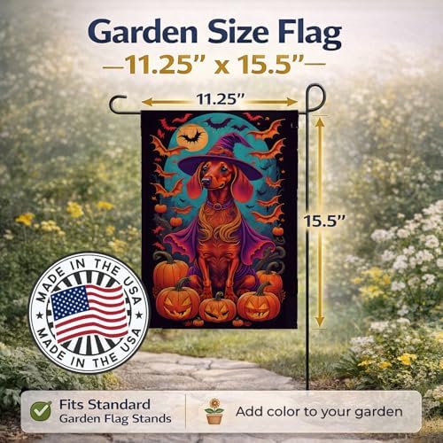 Caroline's Treasures DAC1503GF Dachshund Witchy Halloween Garden Flag Mailbox Flag Decorative Yard Flag Banner Outside Patio Artwork Yard Flower Beds, Garden Size, Multicolor