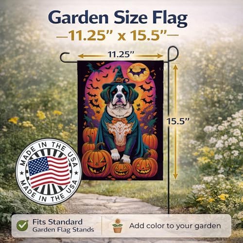 Caroline's Treasures DAC1530GF Saint Bernard Witchy Halloween Garden Flag Mailbox Flag Decorative Yard Flag Banner Outside Patio Artwork Yard Flower Beds, Garden Size, Multicolor