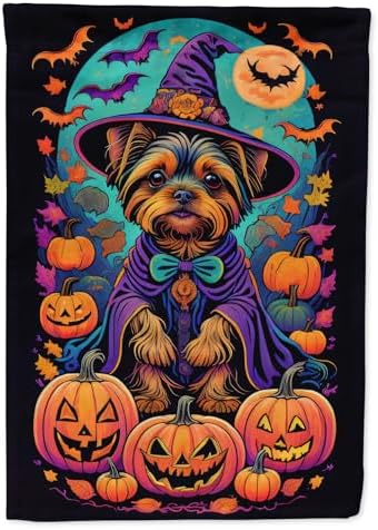 Caroline's Treasures DAC1544CHF Yorkie Witchy Halloween House Flag Large Porch Sleeve Pole Decorative Outside Yard Banner Artwork Wall Hanging, Polyester, House Size, Multicolor
