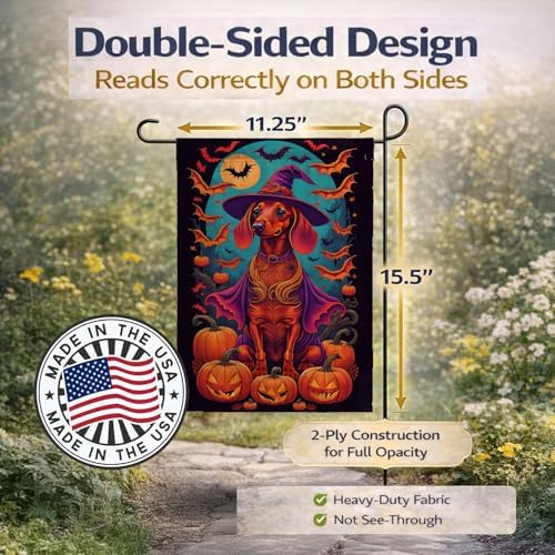 Caroline's Treasures DAC1503GF Dachshund Witchy Halloween Garden Flag Mailbox Flag Decorative Yard Flag Banner Outside Patio Artwork Yard Flower Beds, Garden Size, Multicolor