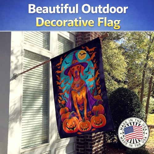 Caroline's Treasures DAC1539CHF Vizsla Witchy Halloween House Flag Large Porch Sleeve Pole Decorative Outside Yard Banner Artwork Wall Hanging, Polyester, House Size, Multicolor