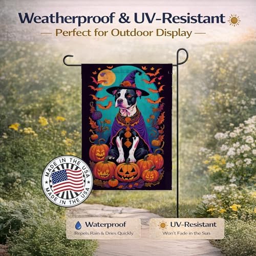 Caroline's Treasures DAC1470GF Pit Bull Terrier Witchy Halloween Garden Flag Mailbox Flag Decorative Yard Flag Banner Outside Patio Artwork Yard Flower Beds, Garden Size, Multicolor