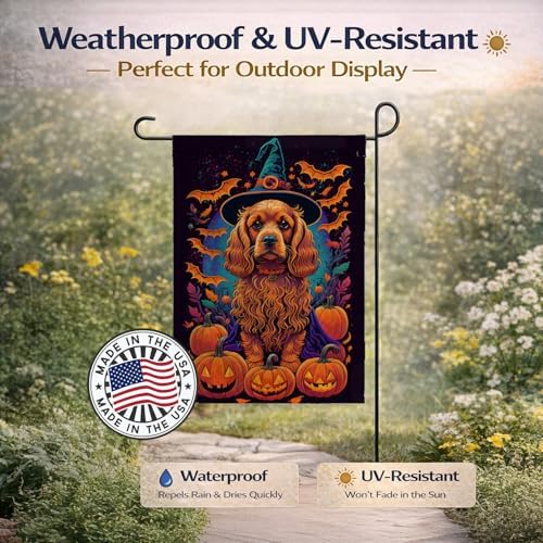 Caroline's Treasures DAC1498GF Cocker Spaniel Witchy Halloween Garden Flag Mailbox Flag Decorative Yard Flag Banner Outside Patio Artwork Yard Flower Beds, Garden Size, Multicolor