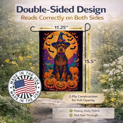 Caroline's Treasures DAC1467GF Airedale Terrier Witchy Halloween Garden Flag Mailbox Flag Decorative Yard Flag Banner Outside Patio Artwork Yard Flower Beds, Garden Size, Multicolor