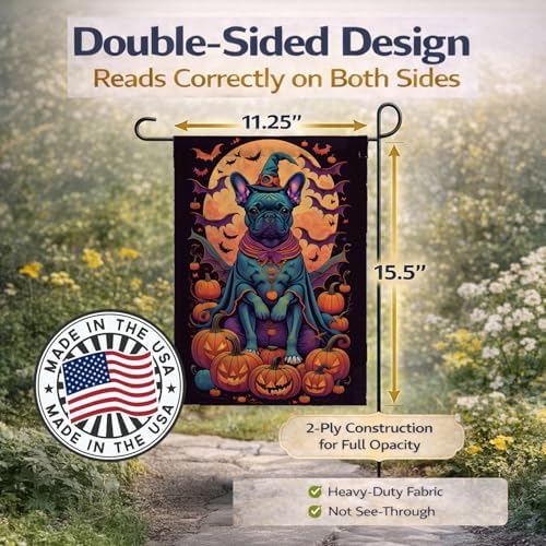 Caroline's Treasures DAC1506GF Black French Bulldog Witchy Halloween Garden Flag Mailbox Flag Decorative Yard Flag Banner Outside Patio Artwork Yard Flower Beds, Garden Size, Multicolor