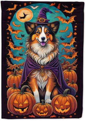 Caroline's Treasures DAC1533GF Sheltie Witchy Halloween Garden Flag Mailbox Flag Decorative Yard Flag Banner Outside Patio Artwork Yard Flower Beds, Garden Size, Multicolor