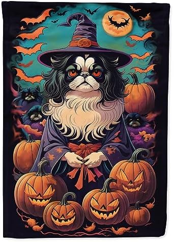 Caroline's Treasures DAC1514GF Japanese Chin Witchy Halloween Garden Flag Mailbox Flag Decorative Yard Flag Banner Outside Patio Artwork Yard Flower Beds, Garden Size, Multicolor
