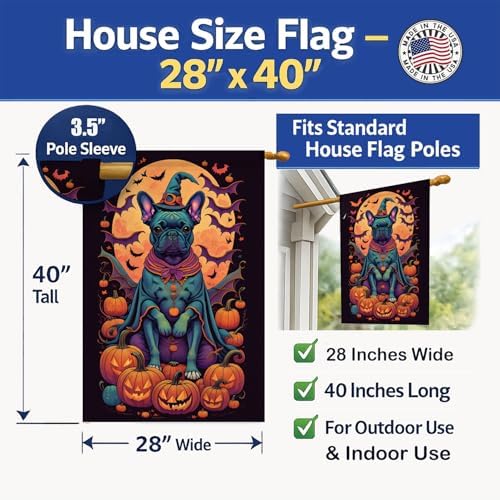 Caroline's Treasures DAC1506CHF Black French Bulldog Witchy Halloween House Flag Large Porch Sleeve Pole Decorative Outside Yard Banner Artwork Wall Hanging, Polyester, House Size, Multicolor