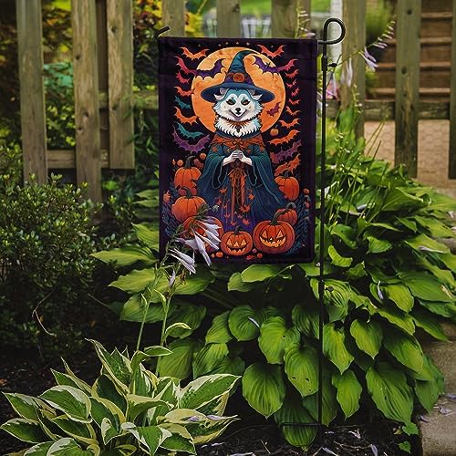 Caroline's Treasures DAC1469GF American Eskimo Witchy Halloween Garden Flag Mailbox Flag Decorative Yard Flag Banner Outside Patio Artwork Yard Flower Beds, Garden Size, Multicolor
