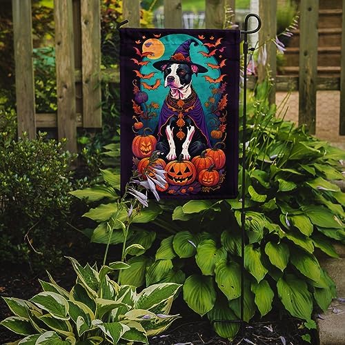 Caroline's Treasures DAC1470GF Pit Bull Terrier Witchy Halloween Garden Flag Mailbox Flag Decorative Yard Flag Banner Outside Patio Artwork Yard Flower Beds, Garden Size, Multicolor