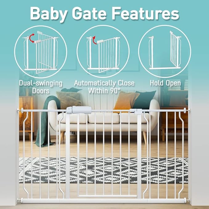 WAOWAO Baby Gate 71.65-76.35" Extra Wide Pressure Mounted Walk Through Swing - Image 3